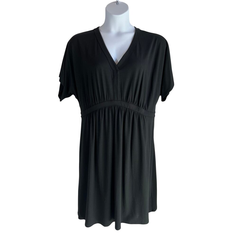 J. JILL WOMENS LARGE JERSEY KNIT V-NECK DOLMAN SLEEVE STRETCH DRESS BLACK NWOT